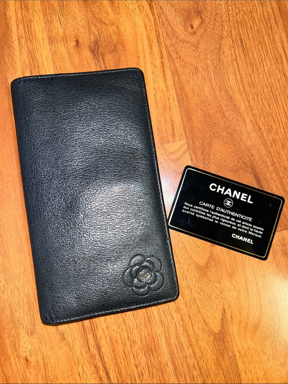 Authentic Chanel Calfskin Checkbook Wallet with Coin Pocket